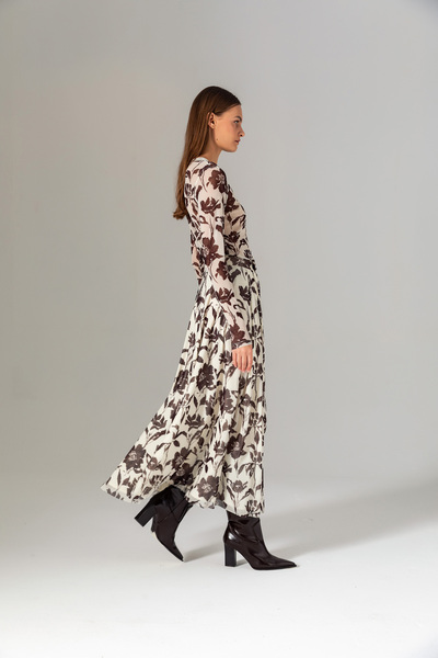 Berr-ın Pleated Patterned Skirt Brown