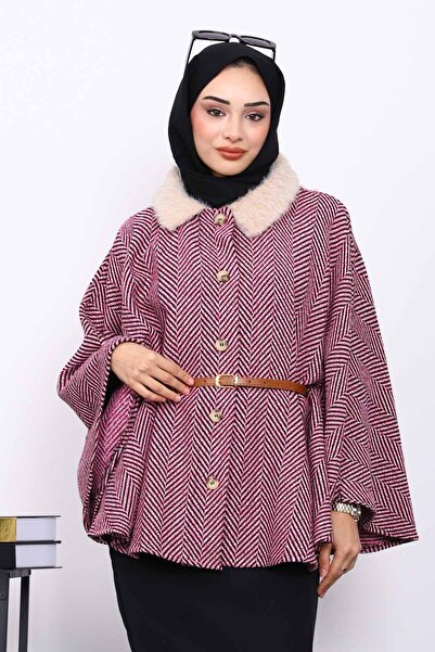 İmajButik Πορτοκαλί γούνινο πανσό με ζώνη