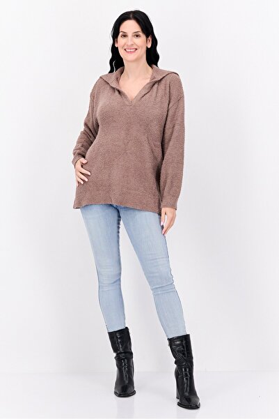 NIA Women V-Neck Maddy Plush Sweater, Taupe