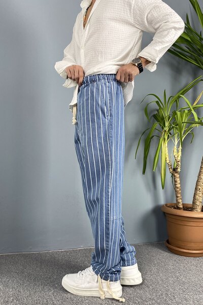 Alışveriş Sokağı Blue Jean Jogger Relaxed Fit Denim Pants with Lace-Up Cuffs