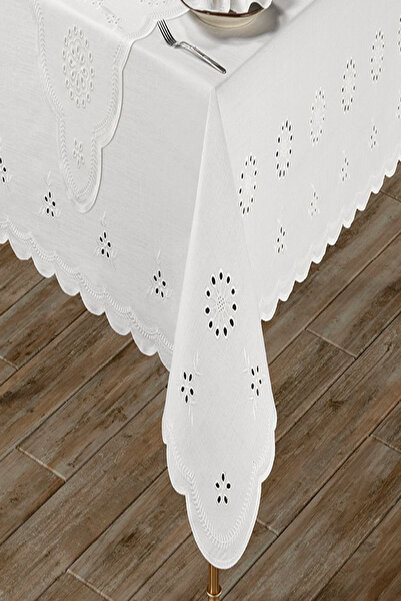 Annalisa White Elegance 26 Piece Linen Borelli Luxury Tablecloth Set