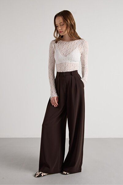 minaaise Women's Brown Pleated Palazzo Pants 30068