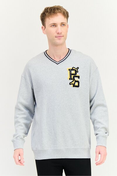 Puma x Staple Men V-neck Long Sleeve Outdoor Sweatshirts, Grey