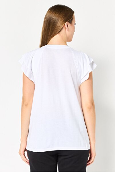 GAP Women Crew Neck Solid Flutter Sleeve Top, White