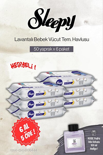 Sleepy اشتري 6 واحصل على 5 مجانًا: منظف جسم الأطفال برائحة اللافندر 50 قطعة، معطر غرفة بودرة روزي