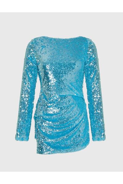 İLVİ Lorena Sequined Blue Women's Dress