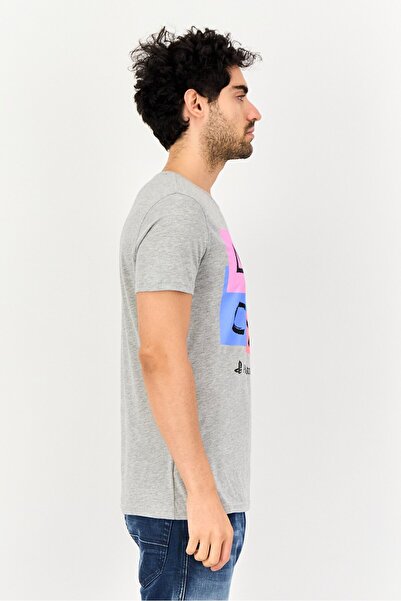 DIFUZED Play Station By Men Crew Neck Short Sleeve Graphic Print T-Shirt, Heather Grey