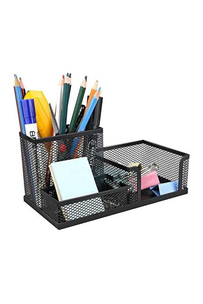 Partner Mesh Desk Organizer – 3-Section Black