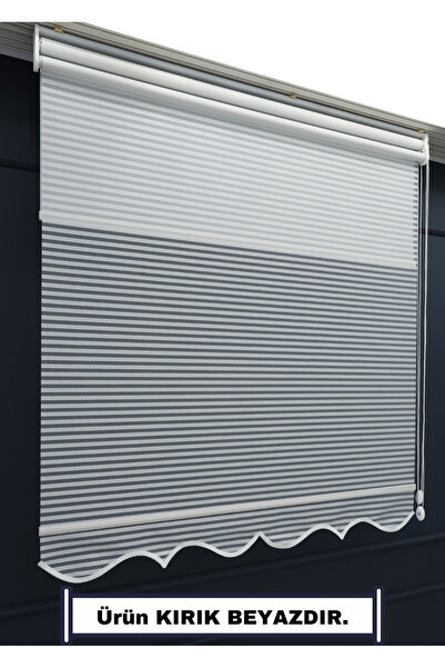 ESDEH Çift Mekanizmalı Jaluzi Görünümlü TÜL+STOR Güneşlik Perde – Çiftli Sistem - 2 Perde TEK ÜRÜN!