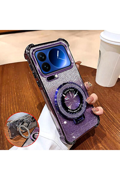 Generic Magnetic Glitter Case for Xiaomi 17 Pro Max，Sparkly Kickstand，Luxury Gradient Shockproof Back Cover