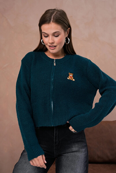 Park Karon Cardigan tricotat pentru femei, cu guler rotund fermoare, brodat, ...