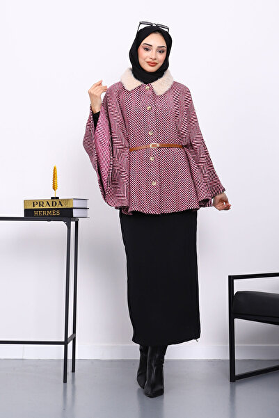 İmajButik Πορτοκαλί γούνινο πανσό με ζώνη