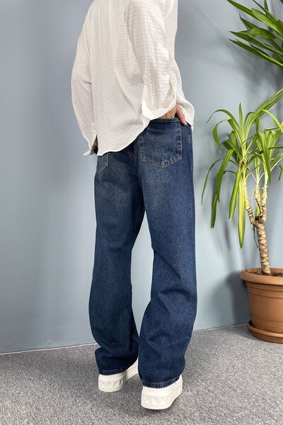 Alışveriş Sokağı Taşlanmış Baggy Fit Jean - Denim Pants Black-Navy Blue