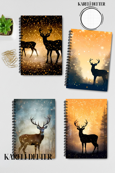 qoeuyl boutique مجموعة دفاتر ملاحظات مدرسية تذكارية من 4 قطع بتصميم الغزلان وثيم الطبيعة، مقاس A5 مربع الشكل