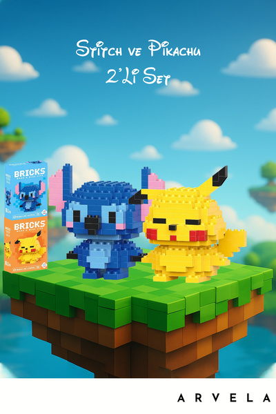 Bricks Stitch & Pikachu – 2’li Blok Figür Seti