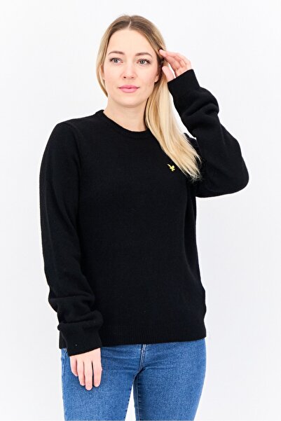 Lyle & Scott Women Crew Neck Embroidered Logo Knitted Sweater, Black0