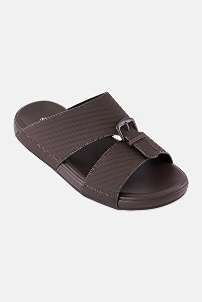 Algspar Men Slip On Arabic Sandals, Dark Brown