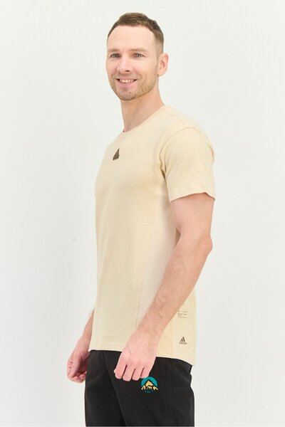 adidas Men Sportswear Fit Short Sleeve Outdoor T-Shirt, Beige