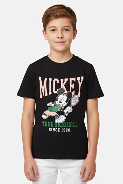 Disney تي شيرت X Mickey Kids للأولاد بطبعة جرافيكية ورقبة دائرية، أسود