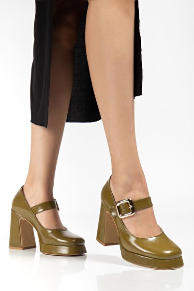 ALTIN TOPUK Women's Olive Green Heeled Platform Shoes