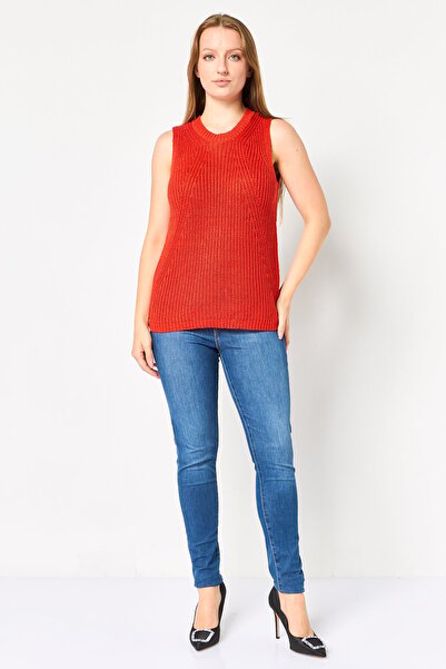 Philosophy Women Crew Neck Sleeveless Crochet Tank Top, Orange