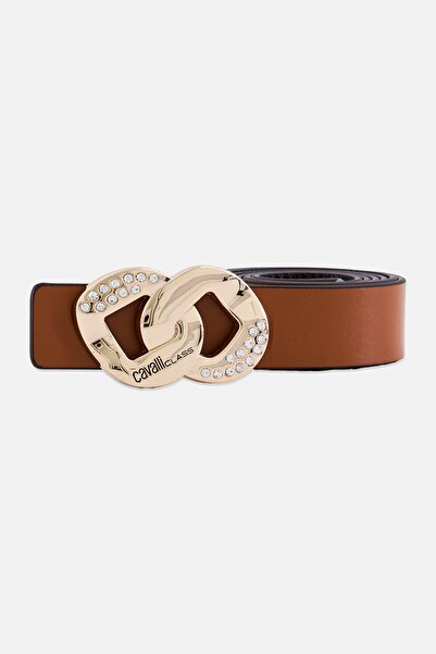 Cavalli Class Women Reversible Brand Logo Leather Belt, Multicolor