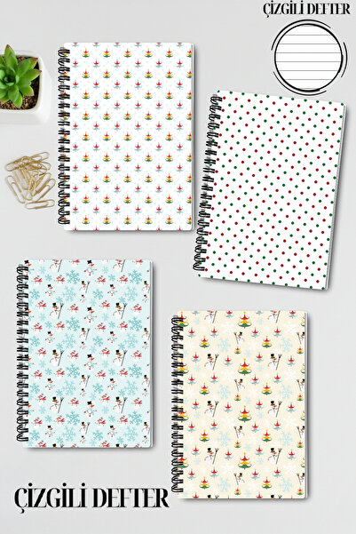 qoeuyl boutique Новорічний дизайн, спіральний A5, лінійований, набір з 4 зоши...