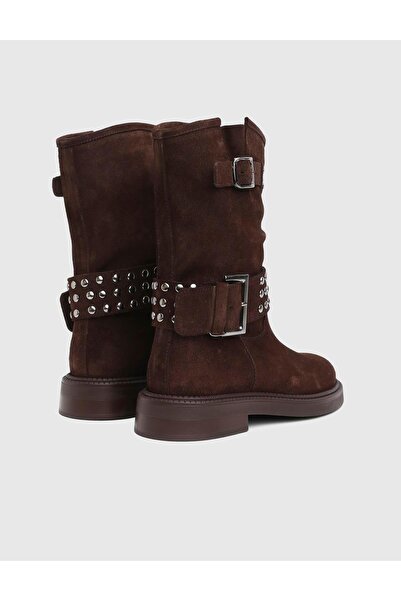 İLVİ Leopa Genuine Suede Leather Brown Women's Boots