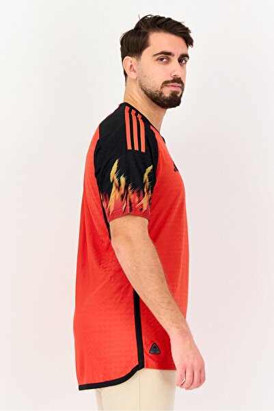 adidas Men Slim Fit Royal Belgian Short Sleeve Football Jersey, Red