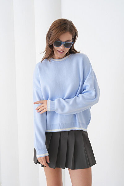 Park Karon Women's Crew Neck Soft Textured Oversize Knitwear Sweater