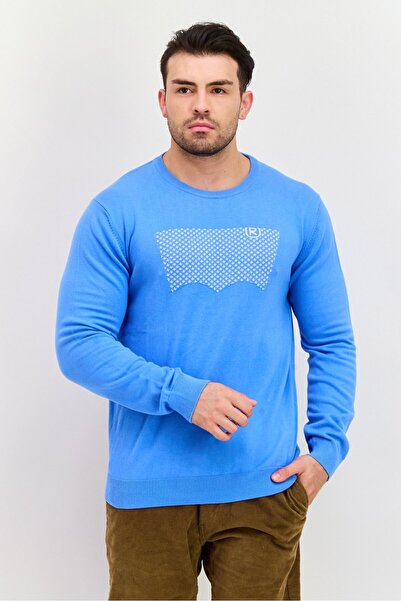 Levi's Men Crew Neck Graphic Print Long Sleeves Sweater, Blue