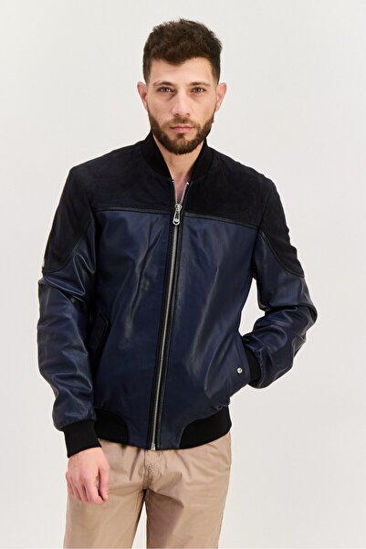 Trussardi Jeans Men Textured Bomber Jacket, Navy Blue