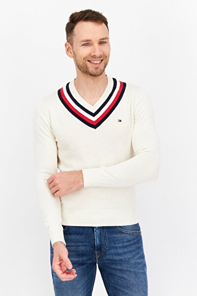 Tommy Hilfiger Men V-neck Knitted Sweater, Beige