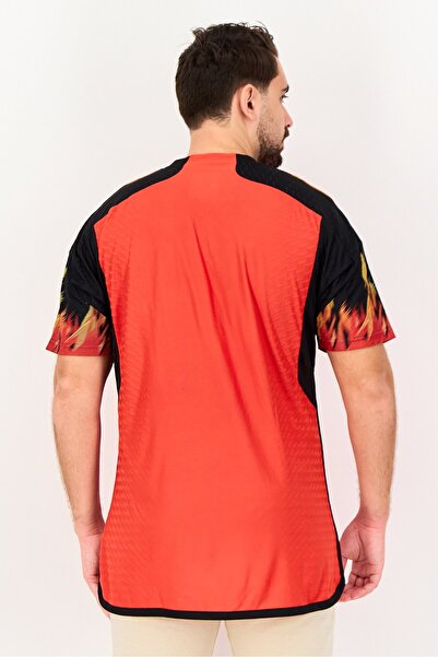 adidas Men Slim Fit Royal Belgian Short Sleeve Football Jersey, Red