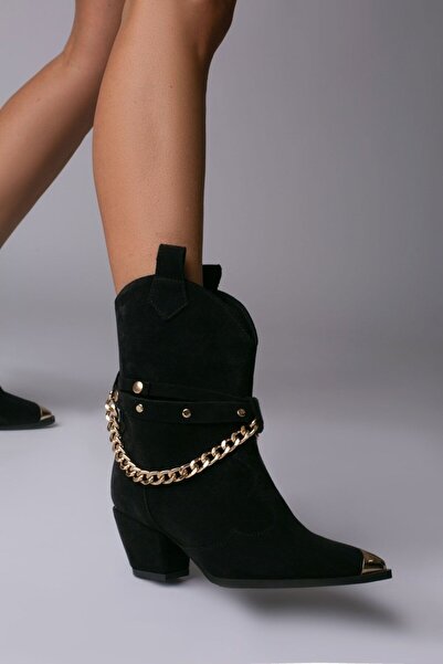 Vanilla Days Cizme Bushra din piele întoarsă neagră cu accente aurii