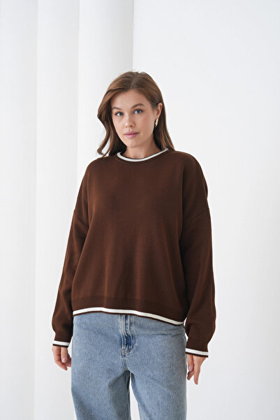 Park Karon Women's Crew Neck Soft Textured Oversize Knitwear Sweater