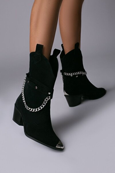 Vanilla Days Cizme Bushra negre din piele întoarsă cu accente argintii