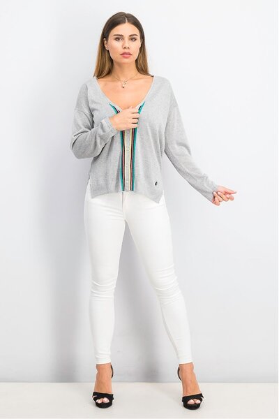 Trussardi Jeans Women Textured Long Sleeve Cardigan, Grey