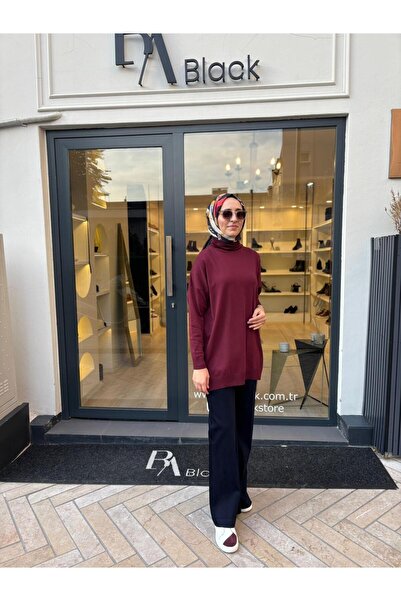 TERZİ DÜKKANI Td3876 Voleta High-Necked Women's Tunic Burgundy