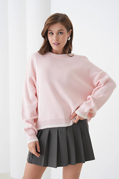 Park Karon Women's Crew Neck Soft Textured Oversize Knitwear Sweater