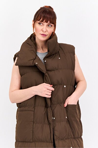 Threadbare Women Quilted Oversized Puffer Vest Jacket, Chocolate