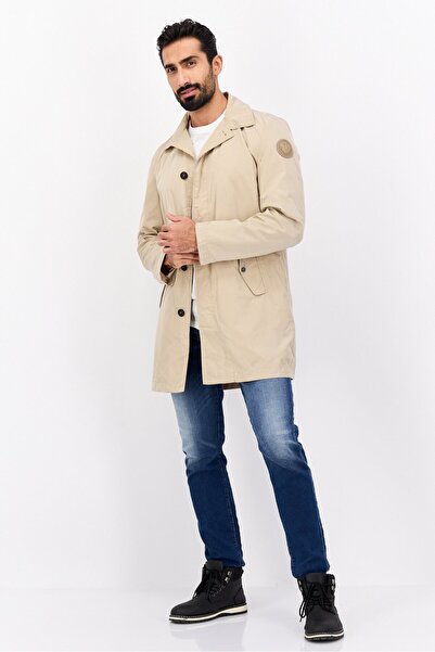 Trussardi Jeans Men Brand Logo Trench Coat Jacket, Tan