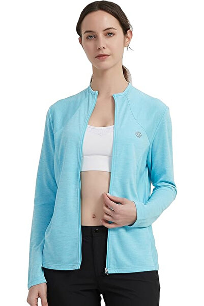 OEM Women's sports sweatshirt, with zipper and pockets, light blue 2XL