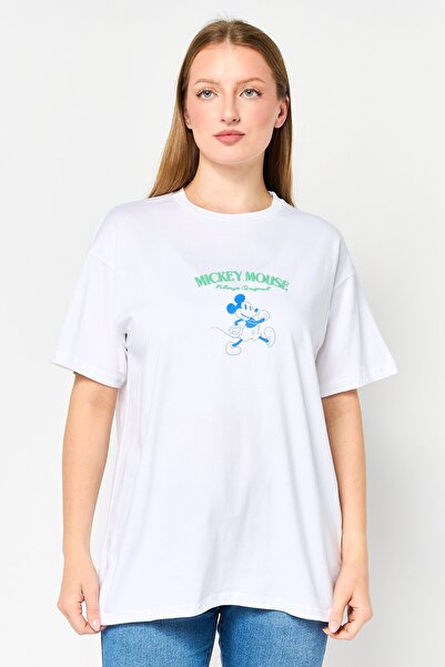 Disney Mickey Mouse Women Crew Neck Short Sleeve Graphic Print T-Shirt, White