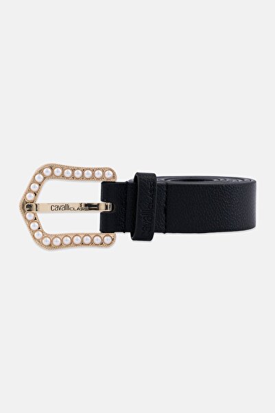 Cavalli Class Women Brand Logo Leather Belt, Black