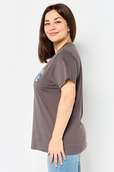 Disney Stitch Women Crew Neck Short Sleeve Graphic Print T-Shirt, Charcoal Grey