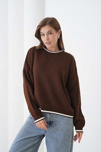 Park Karon Women's Crew Neck Soft Textured Oversize Knitwear Sweater