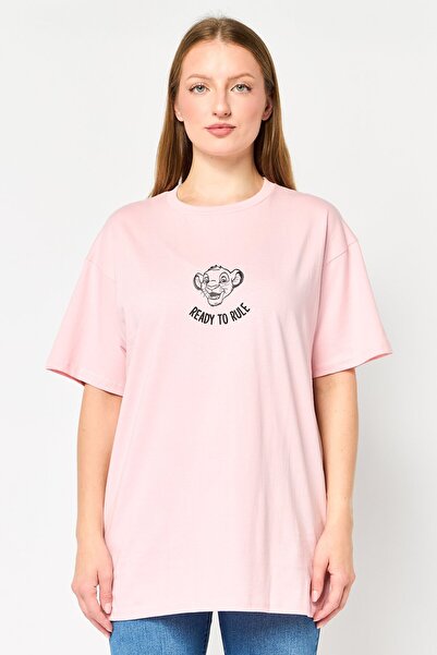 Disney تي شيرت نسائي بطبعة جرافيكية بأكمام قصيرة ورقبة دائرية، وردي