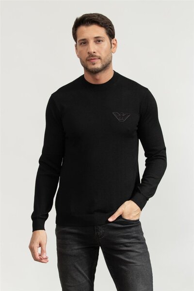 Emporio Armani With Logo 100% Wool Regular Fit Crew Neck Sweater Men's Sweater Em002419 Af14158 Uc001