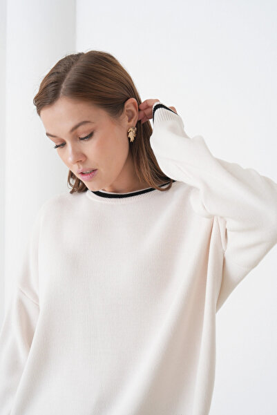 Park Karon Women's Crew Neck Soft Textured Oversize Knitwear Sweater